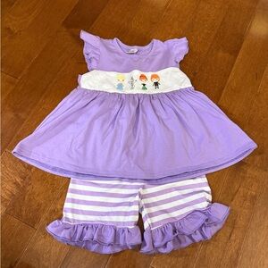 Frozen Purple Ruffle Shirt with Striped Shorts